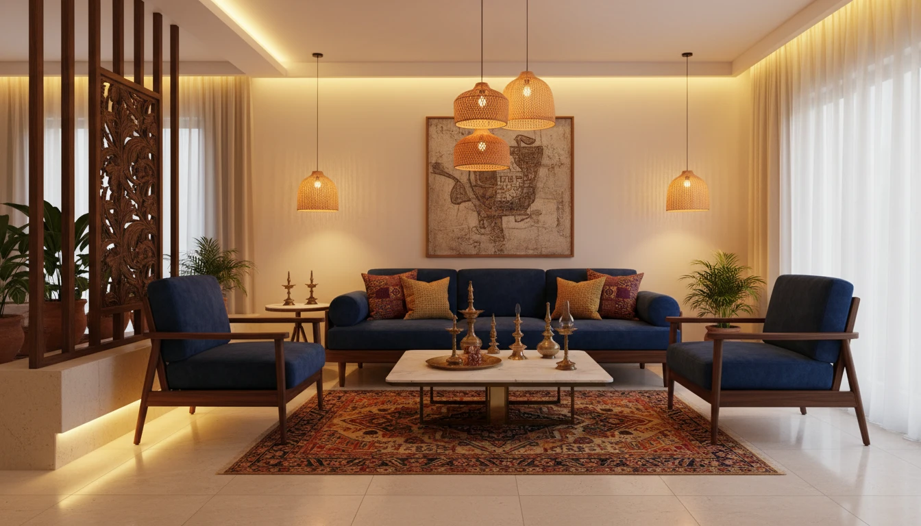 GlowNest lighting in a modern Indian living room